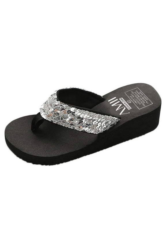Sequin Thong Sandals for Women Anti Slip Wedge Platform Slippers Trendy Dressy Flip Flops