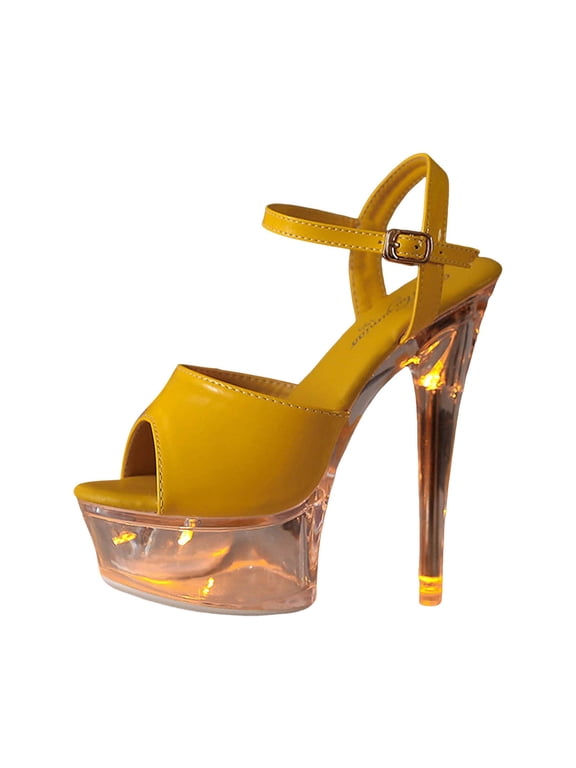Sexy Clear Platform Sandal Heels for Women 6 in Pole Dance Stiletto Light up Heeled Sandals