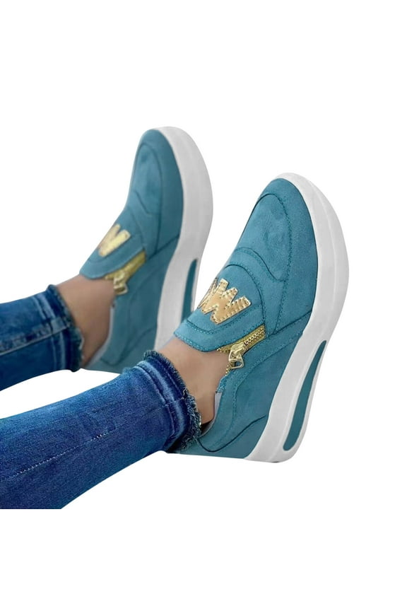 Shoes for Women Suede Platform Sneakers Zipper Loafers Slip on Wedges Casual Walking Shoes