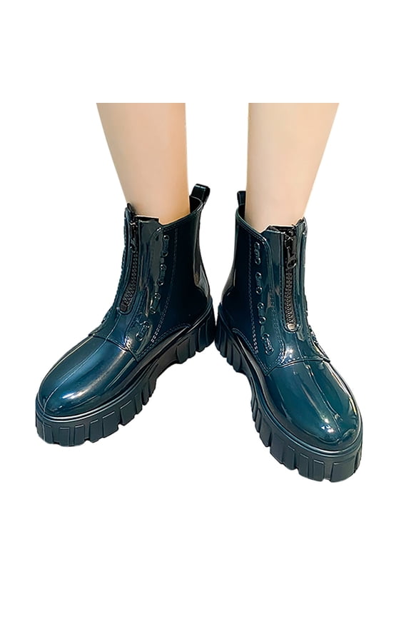 Short Rain Boots Women Fashion Waterproof Combat Chelsea Boots for Women Zipper Garden Shoes