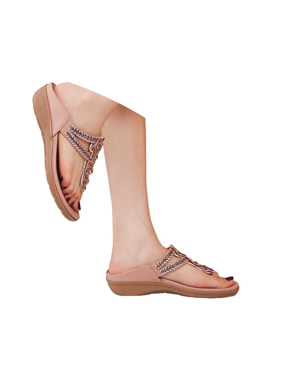 Mostsola Slide Sandals for Women Comfortable Wedge Flip Flops Glitter Flower Rhinestone Slip on Shoes