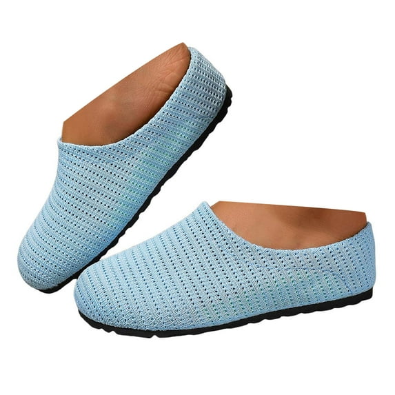 IUJSOY Slippers for Women Closed Toe Mules Knit Mesh Slip on Flats Shoes Lightweight Walking Shoes