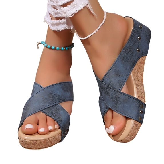 IUJSOY Slippers for Women Crisscross Strap Platform Sandals Peep Toe Slip on Wedge Sandals Slides