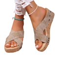 thumbnail image 1 of IUJSOY Slippers for Women Crisscross Strap Platform Sandals Peep Toe Slip on Wedge Sandals Slides, 1 of 9