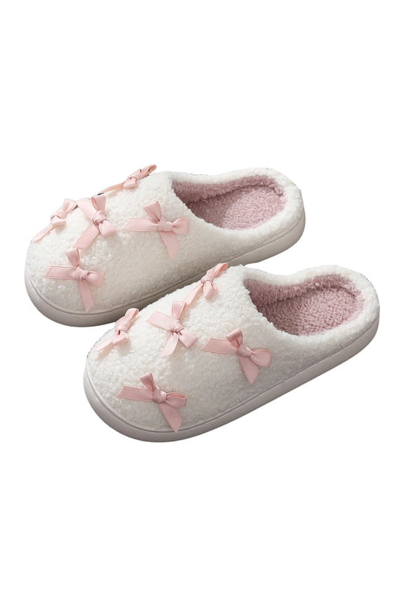 Slippers for Women Cute Bowknot Plush Soft Memory Foam House Shoes Home Indoor Slippers
