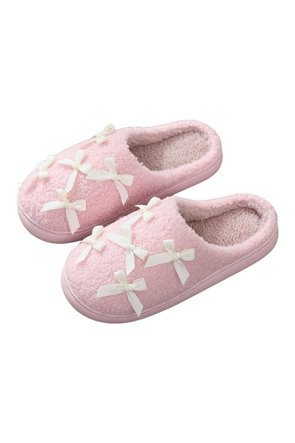 Slippers for Women Cute Bowknot Plush Soft Memory Foam House Shoes Home Indoor Slippers