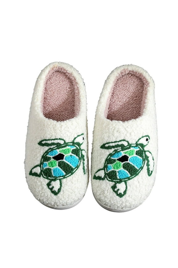 Slippers for Women Funny Animal Embroidery Slip on Scuff Slippers Winter Holiday Dressy Flats