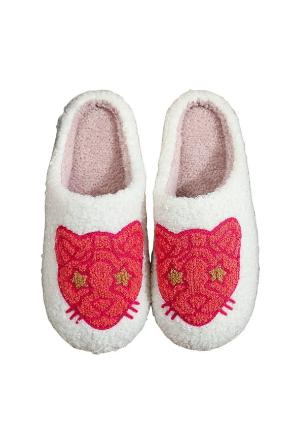 Slippers for Women Funny Animal Embroidery Slip on Scuff Slippers Winter Holiday Dressy Flats