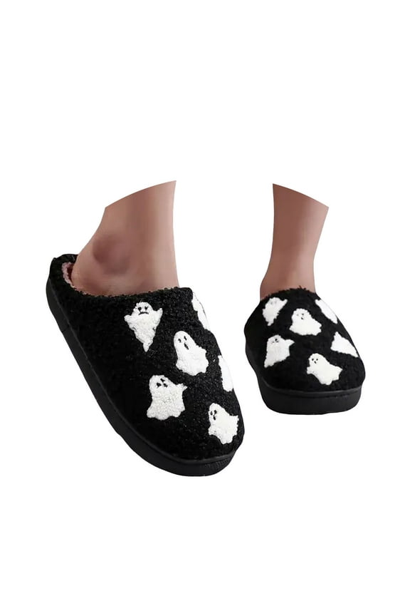 Slippers for Women Funny Ghost Cozy Slip on Shoes Warm Fuzzy Indoor House Slippers Slides