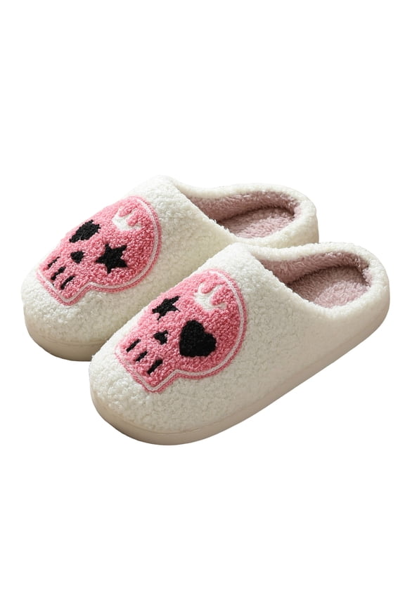 Slippers for Women Funny Ghost Pumpkin Print Cozy Fuzzy Slip on Bedroom House Slippers