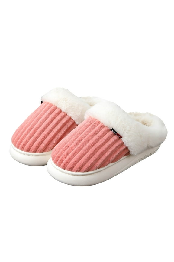 Slippers for Women Men Plush Warm Fuzzy Bedroom House Slippers Soft Sole Slip on Shoes