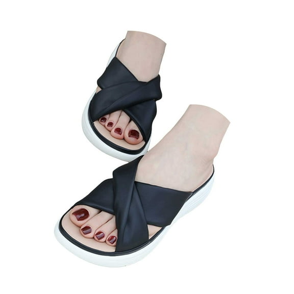 IUJSOY Slippers for Women Soft Cross Band Slip on Slides Shoes Arch Support Orthopedic Sandals