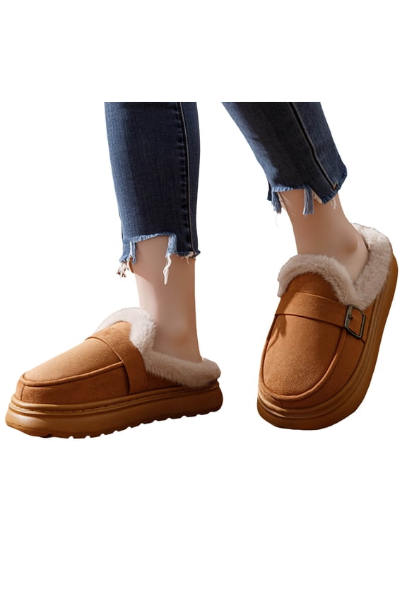 Slippers for Women Suede Soft Sole Platform Slip on Loafers Warm Fuzzy House Slippers