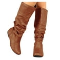 thumbnail image 1 of IUJSOY Slouchy Knee High Boots for Women Round Toe Pull on Long Booties Hidden Wedge Heeled Boots, 1 of 3