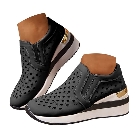 IUJSOY Sneakers for Women Breathable Slip on Tennis Shoes Hollow Out Non-Slip Arch Support Wedges
