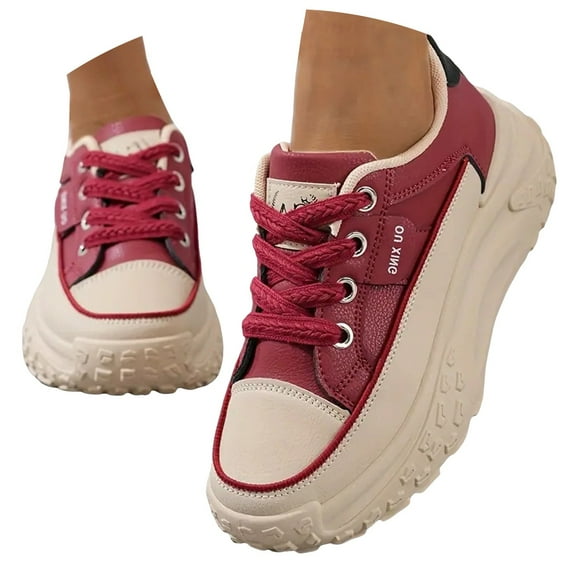 IUJSOY Sneakers for Women Lace up Thick Soled Non-Slip Walking Shoes Platform Casual Sports Shoes