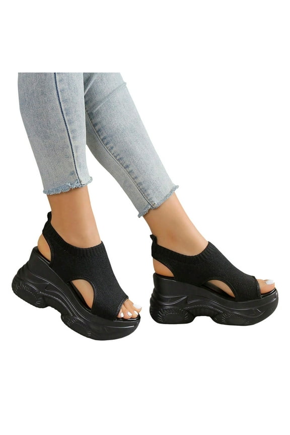 Sneakers for Women Platform Sandals Open Toe Wedges Heels Casual Knit Mesh Walking Shoes