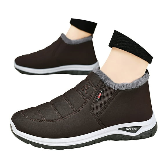 IUJSOY Snow Boots for Men Cozy Plush Warm Ankle Boots Lightweight Slip on Winter Walking Shoes