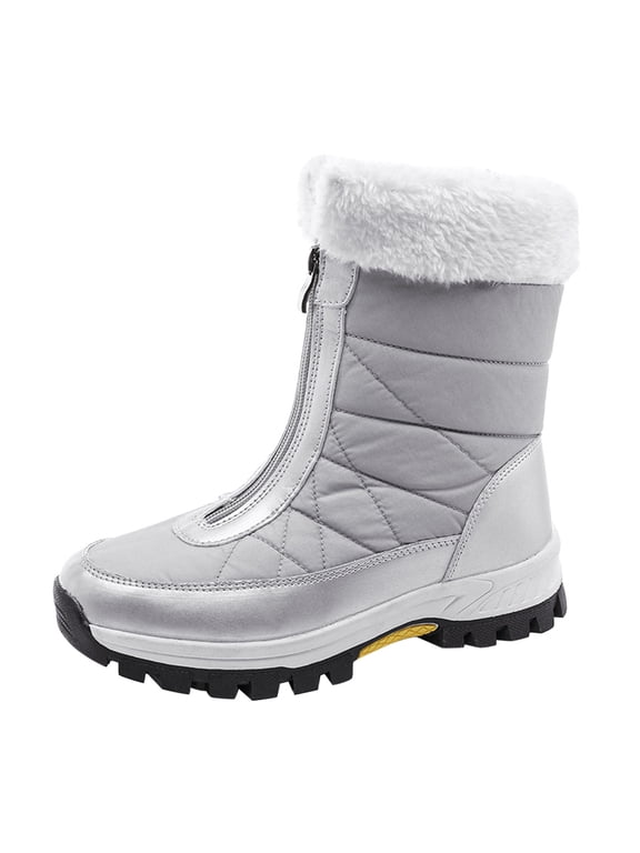 Snow Boots for Women Winter Waterproof Mid Calf Warm Furry Lined Outdoor Boots With Zipper