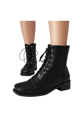 Mostsola Square Toe Motorcycle Boots for Women Low Heel Lace up Casual Short Riding Boots Booties