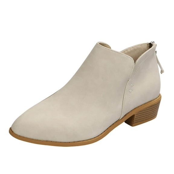 IUJSOY Stacked Heel Ankle Boots for Women Dressy Pointed Toe Suede Heeled Booties with Back Zipper