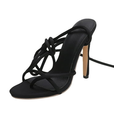 IUJSOY Strappy Stiletto Heels for Women Lace up Heels Sandals Open Square Toe Thong Dress Shoes