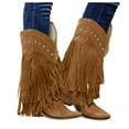 thumbnail image 1 of IUJSOY Suede Cowboy Boots for Women Pointed Toe Pull on Tassel Booties Chunky Heel Cowgirl Boots, 1 of 9