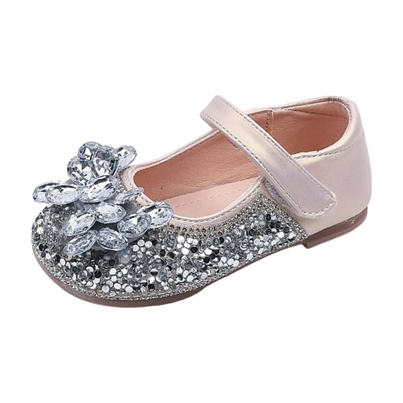 IUJSOY Toddler Girl's Dress Shoes Mary Jane Rhinestone Slip on Flats Flower Shoes for Wedding Party
