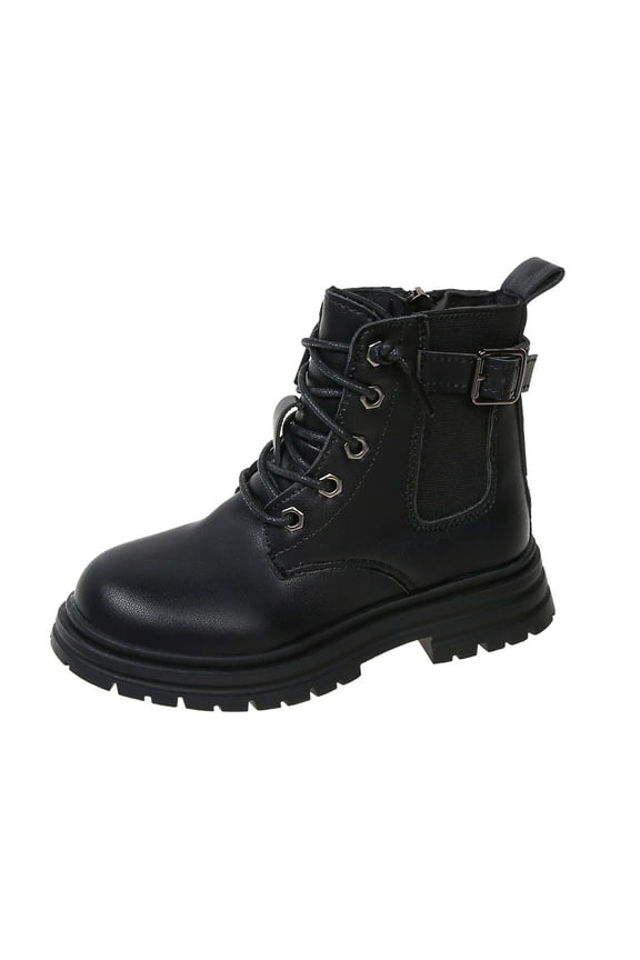 Toddler Kids Boots Side Zipper Combat Short Ankle Boots Boys and Girls Lace up Boots