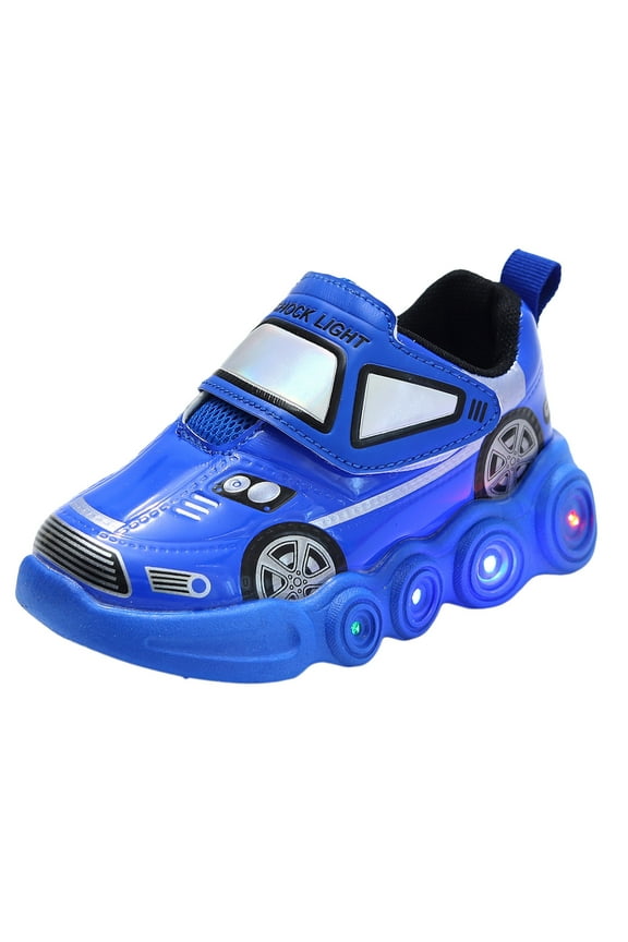 Toddler Little Boys Light up Shoes Race Car Design LED Flashing Lightweight Walking Sneakers