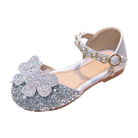 IUJSOY Toddler Little Girls Ballet Flats Rhinestone Mary Jane Glitter Princess Dress Shoes