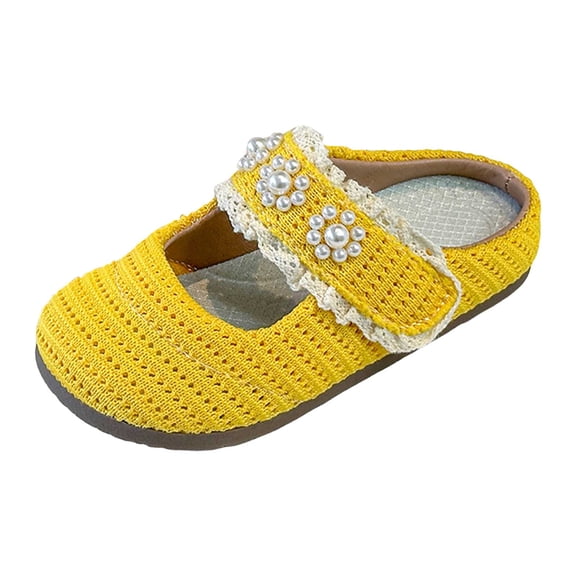 Mostsola Toddler Slippers Knit Mesh Girls House Shoes Mules Clogs Backless Pearl Mary Jane Flats