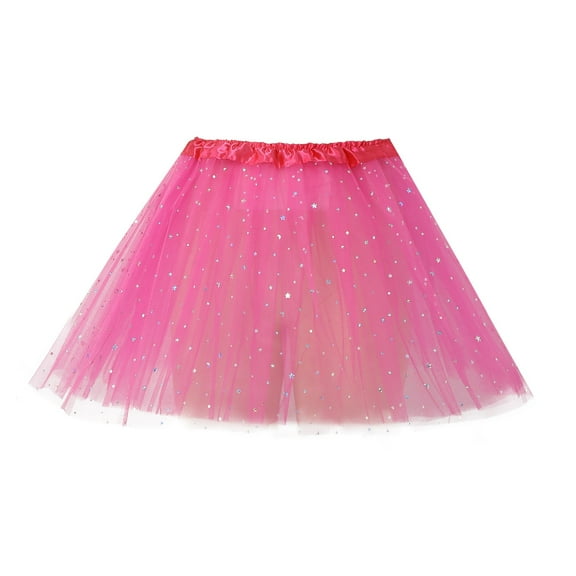 IUJSOY Tutu Skirts for Women Girls Adult 3 Layered Tulle Tutu Skirt with Sequin Stars Bubble Skirt