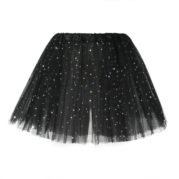 IUJSOY Tutu Skirts for Women Girls Adult 3 Layered Tulle Tutu Skirt with Sequin Stars Bubble Skirt