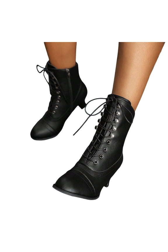 Vintage Victorian Boots for Women Lace up 70s Kitten Heels Round Toe Dressy Ankle Booties