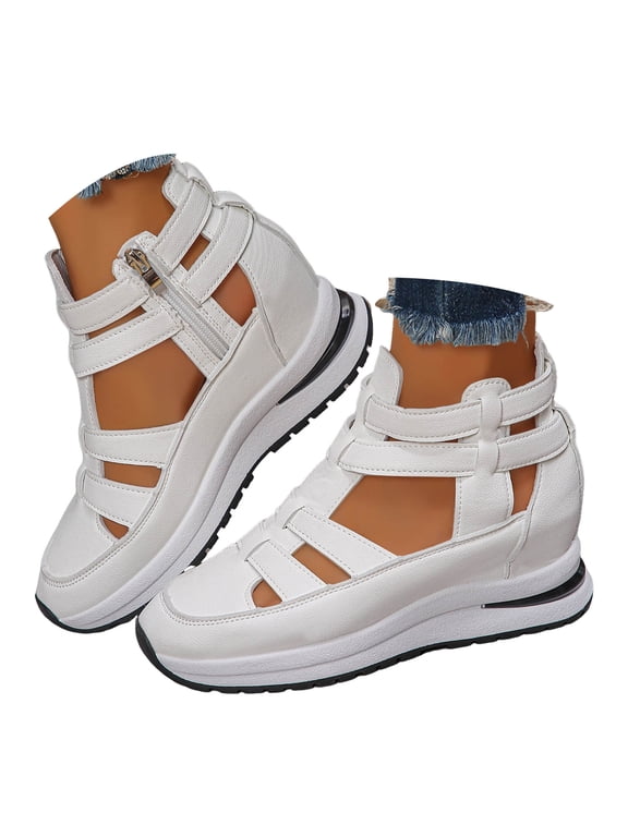 Walking Shoes Women Closed Toe Gladiator Sandals Zipper Hollow out Platform Wedges Heels