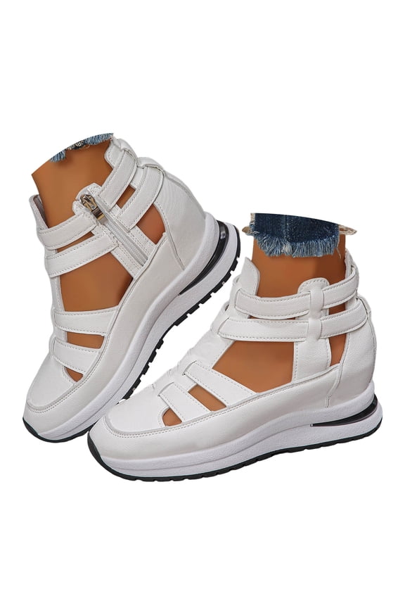 Walking Shoes Women Closed Toe Gladiator Sandals Zipper Hollow out Platform Wedges Heels