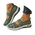 thumbnail image 1 of IUJSOY Walking Shoes Women Knit Mesh Mary Jane Shoes Embroidery Flower Flats Nursing Shoes, 1 of 5