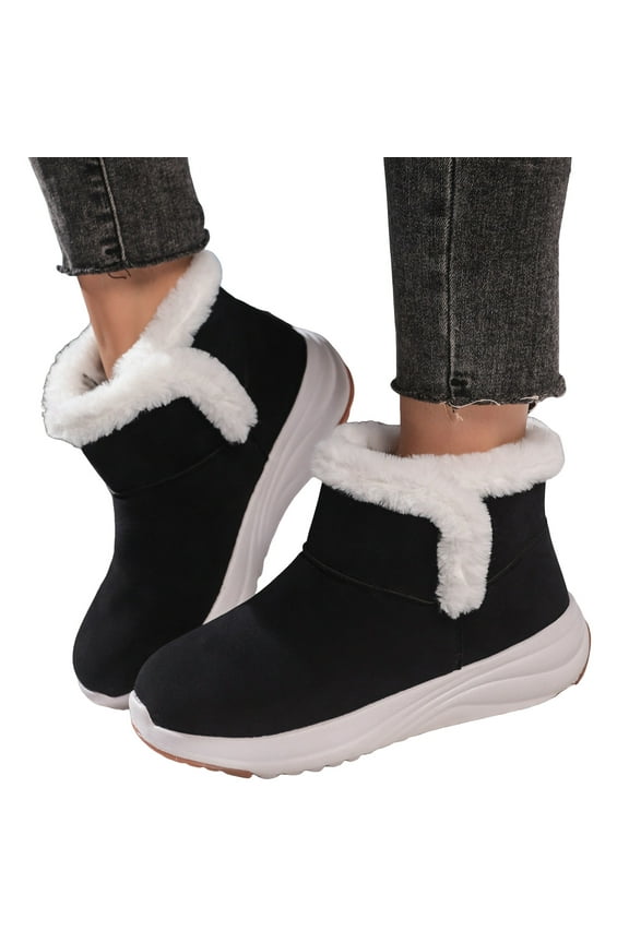 Warm Snow Boots for Women Suede Cozy Fluffy Round Toe Platform Anti-Slip Winter Boots