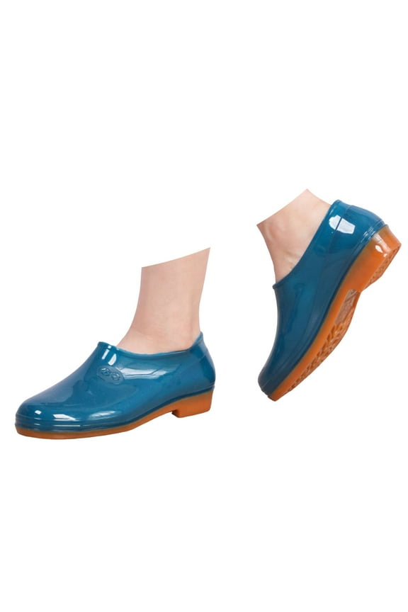 Waterproof Garden Shoes for Women Low Top Rain Boots Outdoor Slip on Low Heel Rubber Shoes