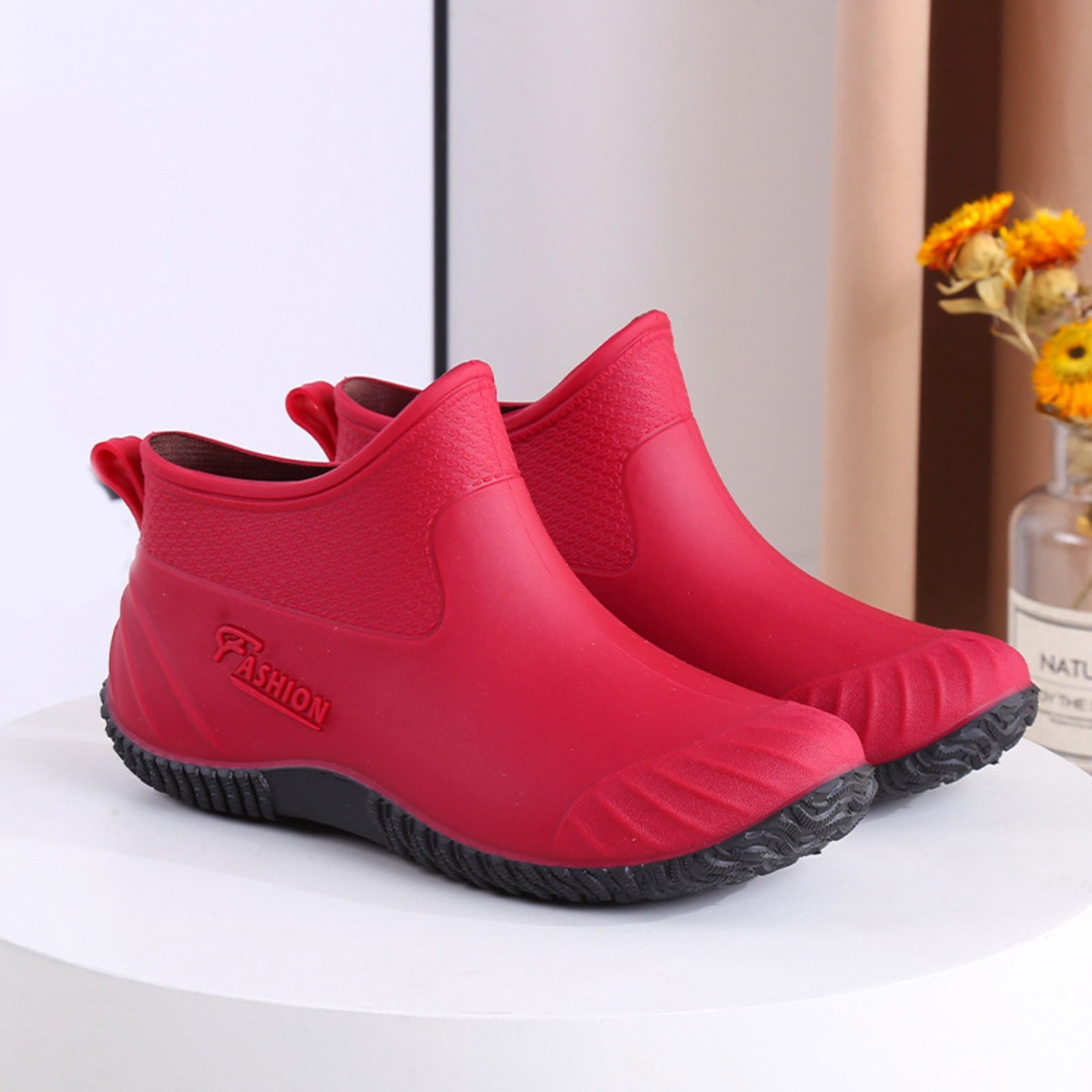 IUJSOY Waterproof Garden Shoes for Women Outdoor Slip on Rain Boots Rubber Short Ankle Booties
