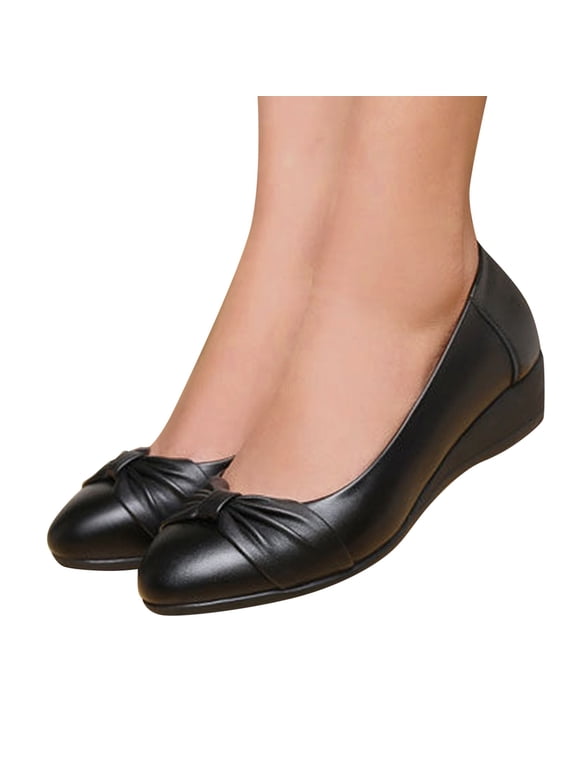 Wedge Heels for Women Low Heel Round Toe Slip on Loafers Flat Shoes Casual Dressy Pumps