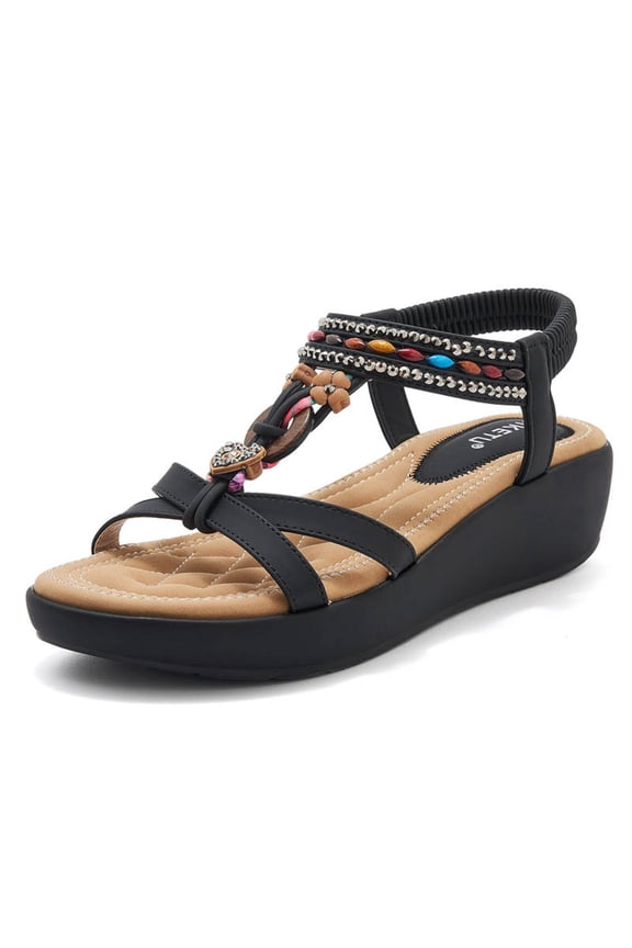 Mostsola Wedge Sandals for Women Comfortable Footbed Bohemian Beaded Slingback Platform Beach Shoes