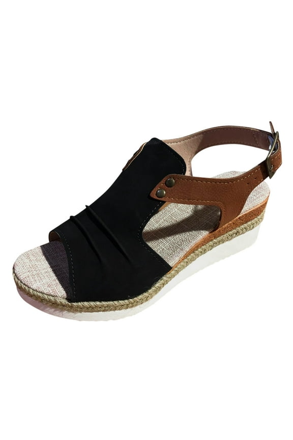 Wedge Sandals for Women Cut Out Open Toe Platform Heels Slingback Ankle Strap Summer Shoes
