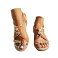 thumbnail image 1 of IUJSOY Wedge Sandals for Women Low Heel T-Strap Braided Beaded Elastic Ankle Strap Sandals, 1 of 9