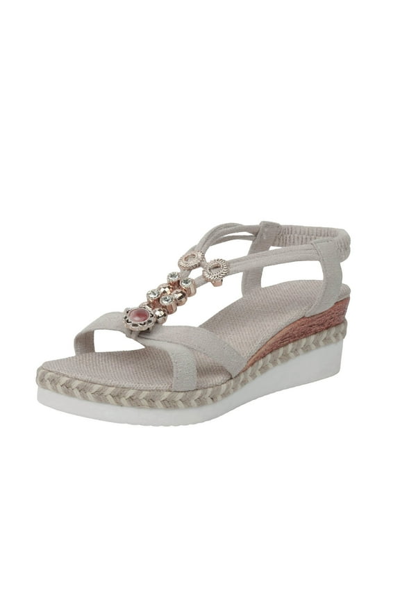 Wedge Sandals for Women Summer Casual Bohemian Beach Rhinestone Platform Slingback Shoes