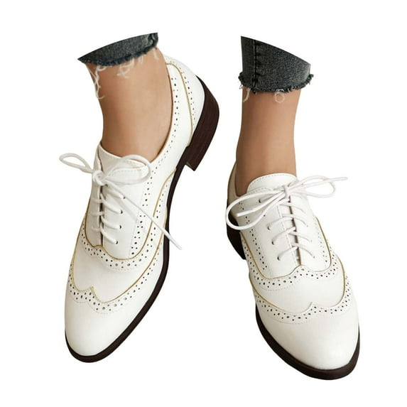IUJSOY Wingtip Oxfords Shoes for Women Vintage Chunky Low Heels Lace up Business Casual Derby Shoes