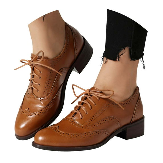 IUJSOY Wingtip Oxfords Shoes for Women Vintage Chunky Low Heels Lace up Business Casual Derby Shoes