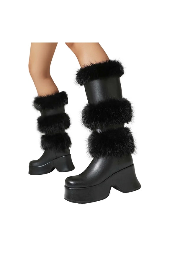 Winter Boots for Women Fluffy Plush Warm Platform Mid Calf Boots Fashion Snow Boots