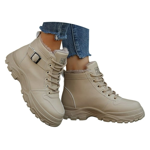 IUJSOY Winter Boots for Women Waterproof Platform Snow Boots Lcae up Furry Lined Hiking Shoes